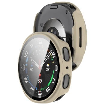 Etui ze szkłem do zegarka Bizon Case+Glass Watch do Samsung Galaxy Watch 8 44 mm, beżowe