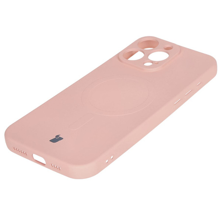 Silikonowe etui z pierścieniem magnetycznym Bizon Case Silicone Magnetic do iPhone 16 Pro, jasnoróżowe