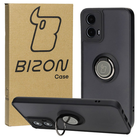 Etui z uchwytem na palec Bizon Case Hybrid Ring do Motorola Moto G34 5G, przydymione z czarną ramką