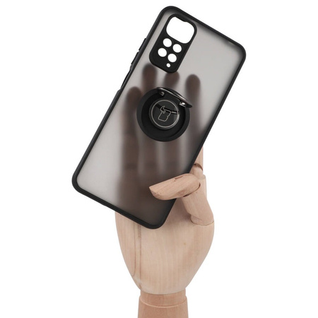 Etui z uchwytem na palec Bizon Case Hybrid Ring do Xiaomi Redmi Note 11 / 11S 4G, przydymione z czarną ramką