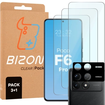 3x Szkło hartowane + szybka na aparat Bizon Glass Clear Pack do Xiaomi POCO F6 Pro