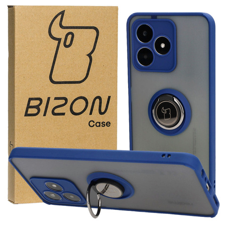 Etui z uchwytem na palec Bizon Case Hybrid Ring do Realme C53 / C51, przydymione z granatową ramką