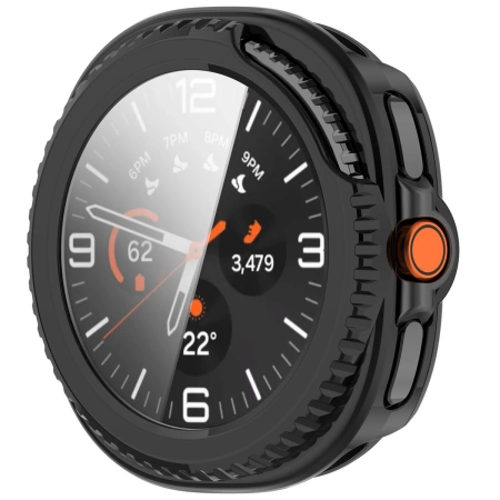 Etui ze szkłem do zegarka Bizon Case+Glass Watch do Samsung Galaxy Watch 8 Classic 46 mm, czarne