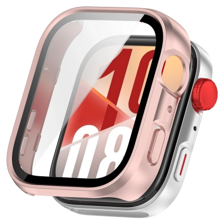 Etui ze szkłem do zegarka Bizon Case+Glass Watch do Huawei Watch Fit 4, satynowo różowe