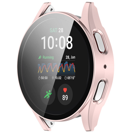 Etui ze szkłem do zegarka Bizon Case+Glass Watch do Galaxy Watch 7 40 mm, satynowo różowe