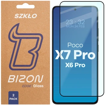 Szkło hartowane Bizon Glass Edge Duo do Xiaomi POCO X6 Pro / X7 Pro, czarna ramka, 2 sztuki