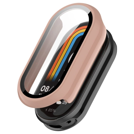 Etui ze szkłem do zegarka Bizon Case+Glass Watch do Xiaomi Smart Band 10, różowe
