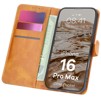 Etui z klapką Bizon Case Pocket do iPhone 16 Pro Max, brązowe