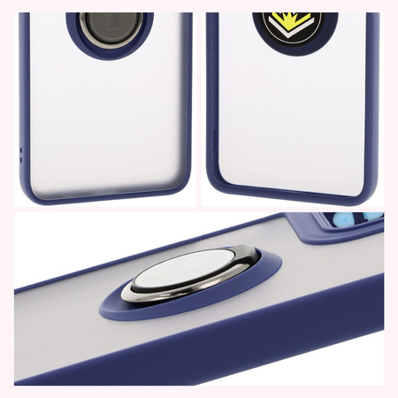 Etui z uchwytem na palec Bizon Case Hybrid Ring do Motorola Moto G55 5G, przydymione z granatową ramką