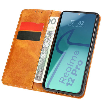 Etui z klapką Bizon Case Pocket Pro do Realme 12 Pro / 12 Pro+, brązowe