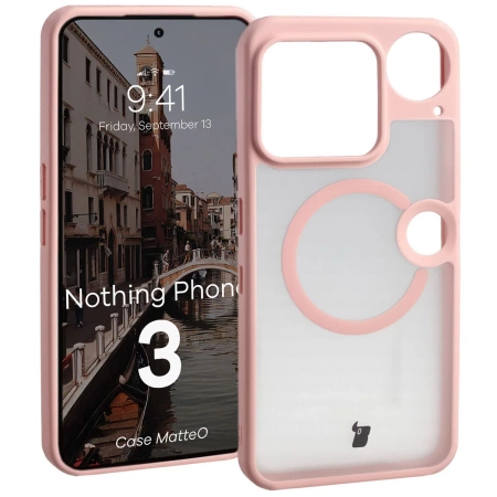 Etui z pierścieniem magnetycznym Bizon Case MatteO do Nothing Phone (3), przydymione-jasnoróżowe