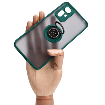 Etui z uchwytem na palec Bizon Case Hybrid Ring do Xiaomi Redmi Note 12S, przydymione z ciemnozieloną ramką