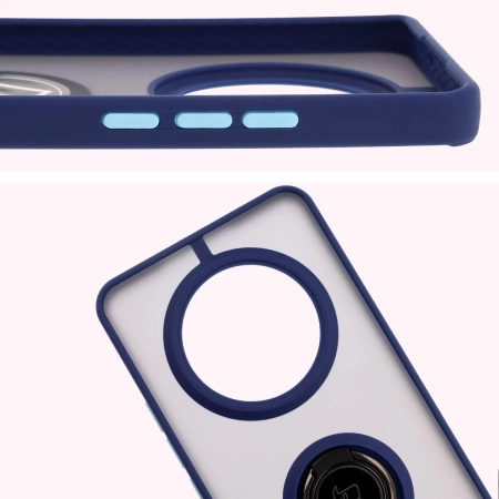 Etui z uchwytem na palec Bizon Case Hybrid Ring do Realme 14 Pro Plus 5G, przydymione z granatową ramką