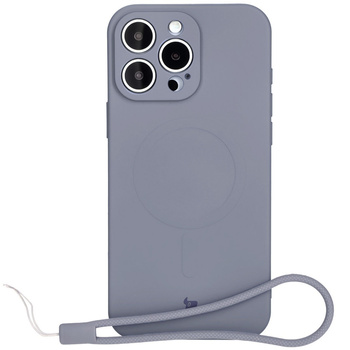 Silikonowe etui z pierścieniem magnetycznym Bizon Case Silicone Magnetic do iPhone 16 Pro Max, szare