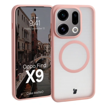 Etui z pierścieniem magnetycznym Bizon Case MatteO do Oppo Find X9, przydymione-jasnoróżowe
