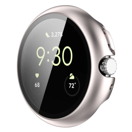 Etui ze szkłem do zegarka Bizon Case+Glass Watch do Google Pixel Watch 4 41 mm, satynowe szmapańskie