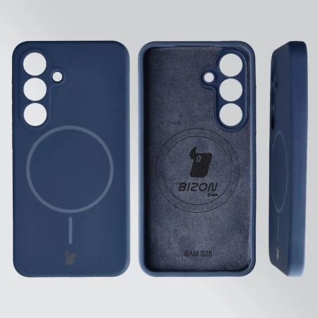 Silikonowe etui z pierścieniem magnetycznym Bizon Soft Case Magnetic do Galaxy S25, granatowe