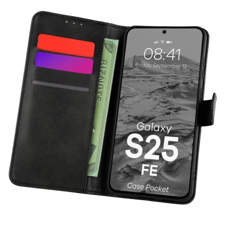 Etui z klapką Bizon Case Pocket do Galaxy S25 FE, czarne