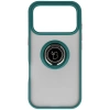 Etui z uchwytem na palec Bizon Case Hybrid Ring do iPhone 17 Pro, przydymione z ciemnozieloną ramką