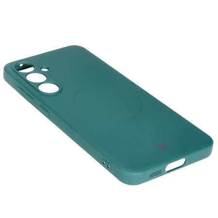 Silikonowe etui z pierścieniem magnetycznym Bizon Case Silicone Magnetic Sq do Galaxy S24 FE, ciemnozielone