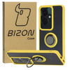 Etui z uchwytem na palec Bizon Case Hybrid Ring do Oppo Reno11 F 5G, przydymione z żółtą ramką