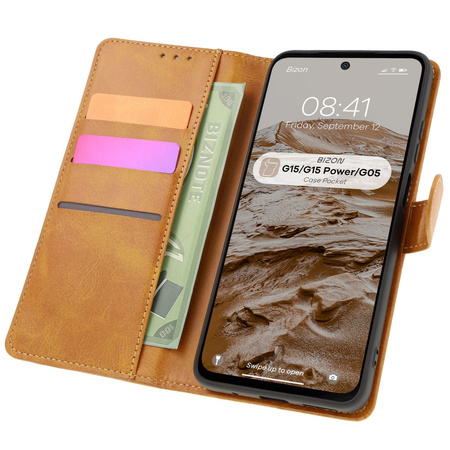 Etui z klapką Bizon Case Pocket do Motorola Moto G15 / G15 Power / G05, brązowe