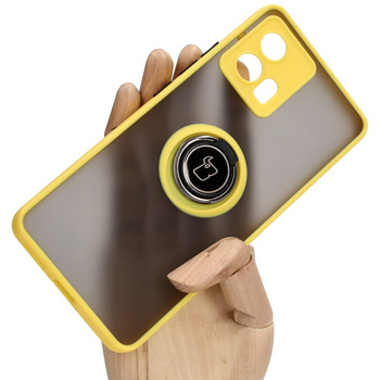 Etui z uchwytem na palec Bizon Case Hybrid Ring do Motorola Edge 30 Fusion, przydymione z żółtą ramką