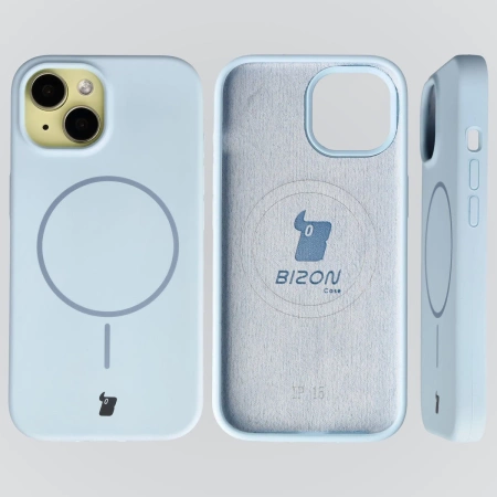 Silikonowe etui z pierścieniem magnetycznym Bizon Soft Case Magnetic do iPhone 15, błękitne