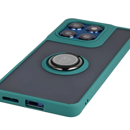 Etui z uchwytem na palec Bizon Case Hybrid Ring do Motorola Edge 60 Fusion / 60, przydymione z ciemnozieloną ramką