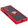 Etui z uchwytem na palec Bizon Case Hybrid Ring do Galaxy Z Fold6, przydymione z czerwoną ramką