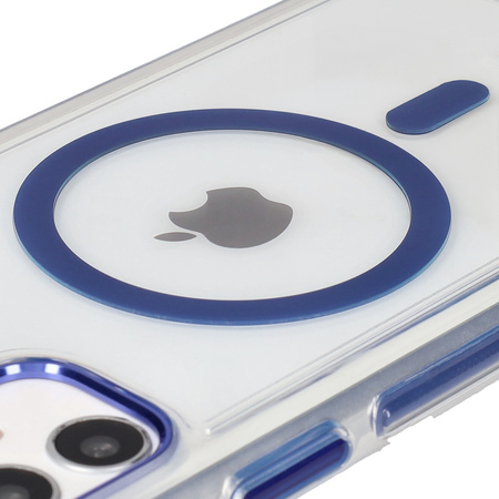 Etui z pierścieniem magnetycznym Bizon Case Marco do iPhone 11, przezroczyste z niebieską ramką