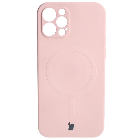 Etui silikonowe z pierścieniem magnetycznym Bizon Case Silicone Magnetic do iPhone 12 Pro, jasnoróżowe