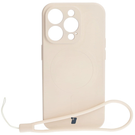Etui silikonowe z pierścieniem magnetycznym Bizon Case Silicone Magnetic do iPhone 15 Pro, beżowe