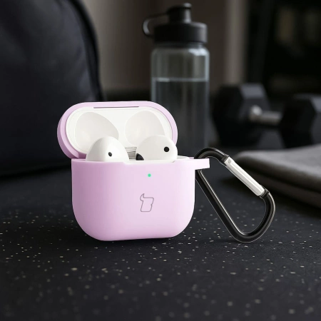 Silikonowe etui z karabińczykiem Bizon Case Headphone Silicone do AirPods 3, lawendowe