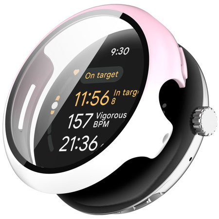 Etui ze szkłem do zegarka Bizon Case+Glass Watch do Google Pixel Watch 3 45mm, białoróżowe 