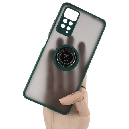 Etui z uchwytem na palec Bizon Case Hybrid Ring do Xiaomi Redmi Note 11 Pro / Pro 5G, przydymione z ciemnozieloną ramką