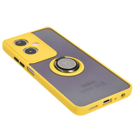 Etui z uchwytem na palec Bizon Case Hybrid Ring do Oppo A79 5G, przydymione z żółtą ramką