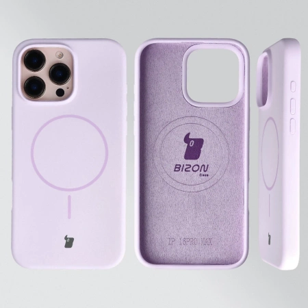 Silikonowe etui z pierścieniem magnetycznym Bizon Soft Case Magnetic do iPhone 16 Pro Max, jasnofioletowe