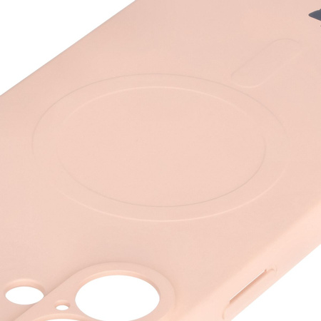 Silikonowe etui z pierścieniem magnetycznym Bizon Case Silicone Magnetic do iPhone 16, jasnoróżowe