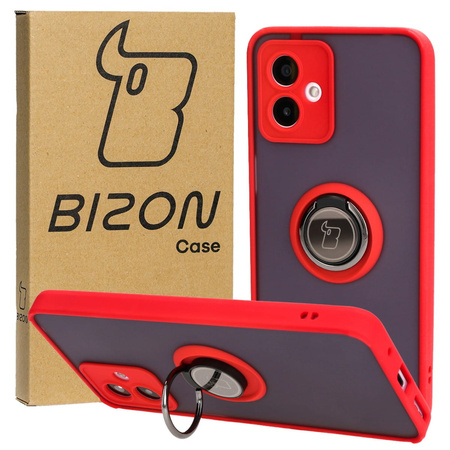 Etui z uchwytem na palec Bizon Case Hybrid Ring do Motorola Moto G14, przydymione z czerwoną ramką