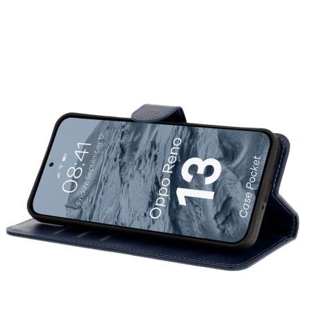 Etui z klapką Bizon Case Pocket do Oppo Reno13, granatowe
