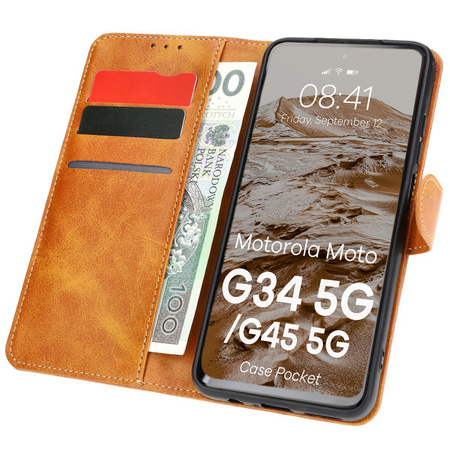 Etui z klapką Bizon Case Pocket do Motorola Moto G34 5G, brązowe