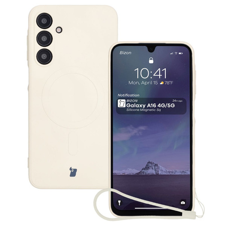 Silikonowe etui z pierścieniem magnetycznym Bizon Case Silicone Magnetic Sq do Galaxy A16 4G / 5G, beżowe