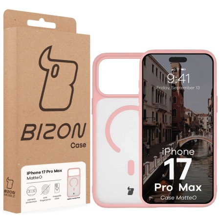 Etui z pierścieniem magnetycznym Bizon Case MatteO do iPhone 17 Pro Max, przydymione-jasnoróżowe