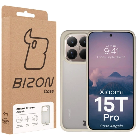 Etui Bizon Case Angelo do Xiaomi 15T Pro, półprzezroczyste z beżową ramką