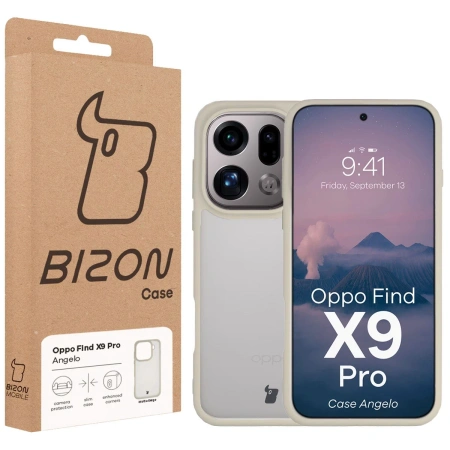 Etui Bizon Case Angelo do Oppo Find X9 Pro, półprzezroczyste z beżową ramką