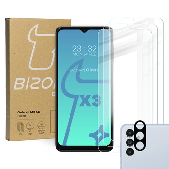 3x Szkło hartowane + szybka na aparat Bizon Glass Clear Pack do Galaxy A13 5G