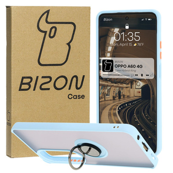 Etui z uchwytem na palec Bizon Case Hybrid Ring do Oppo A60 4G, przydymione z jasnoniebieską ramką