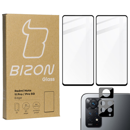 Szkło hartowane Bizon Glass Edge - 2 sztuki + ochrona na obiektyw, Redmi Note 11 Pro / Pro 5G