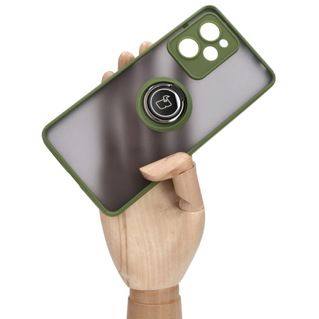 Etui z uchwytem na palec Bizon Case Hybrid Ring do Xiaomi Poco X5 Pro, przydymione z zieloną ramką